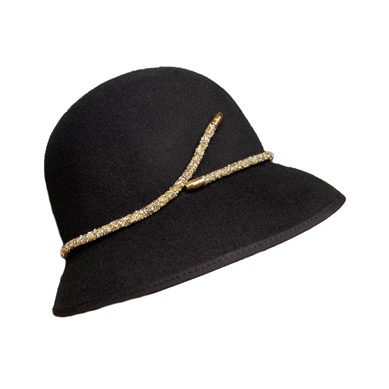 Simple Belt Decoration Bucket Female Autumn And Winter Fashion All-matching Wool Top Hat