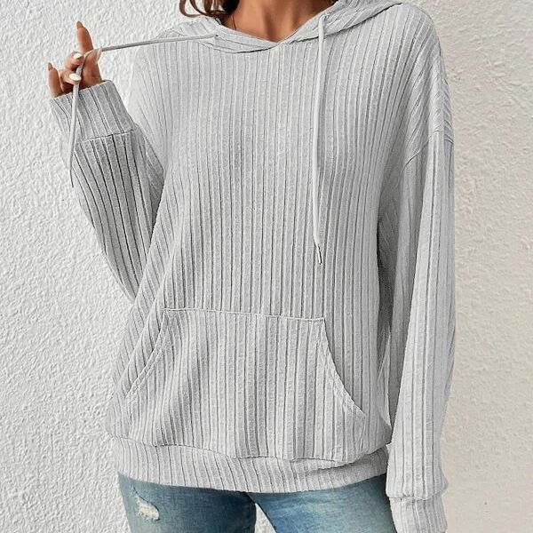 Women's Knitwear Hooded Sunken Stripe Kangaroo Pocket Sweatshirt