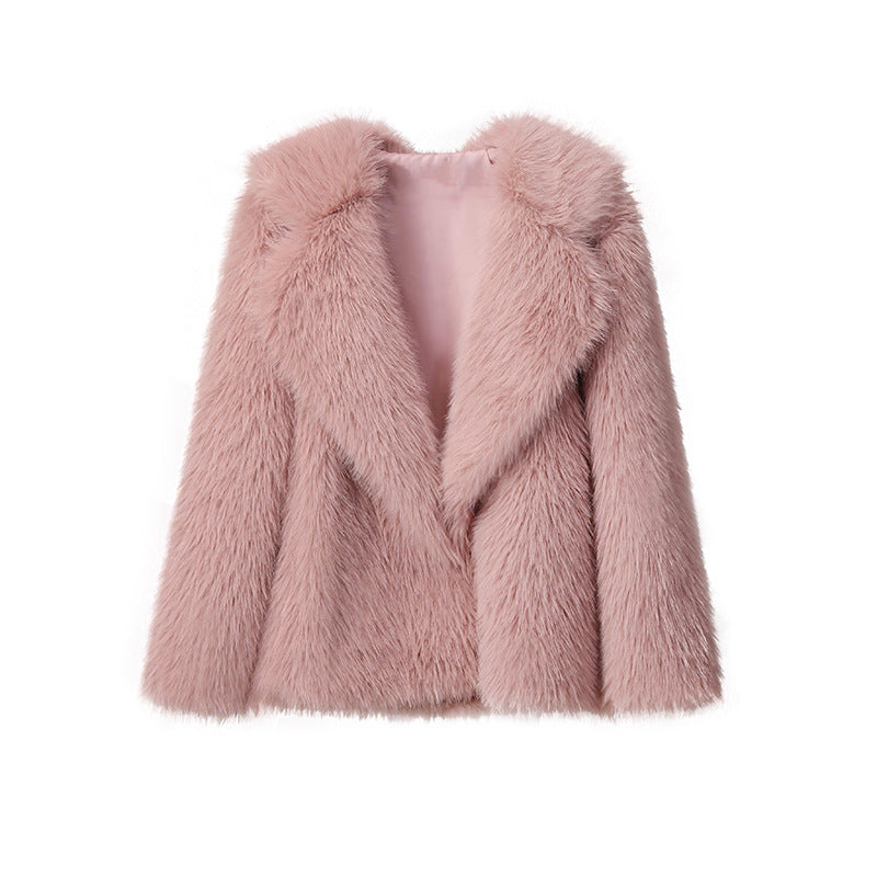 Lapel Leather Fur Coat Women's Artificial Wool Clip Coat