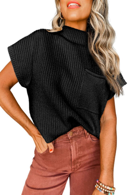 Short Sleeve Half Turtleneck Pullover Leisure Sweater For Women