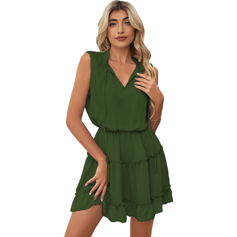 Sleeveless Simple Knee-length V-neck Loose Dress