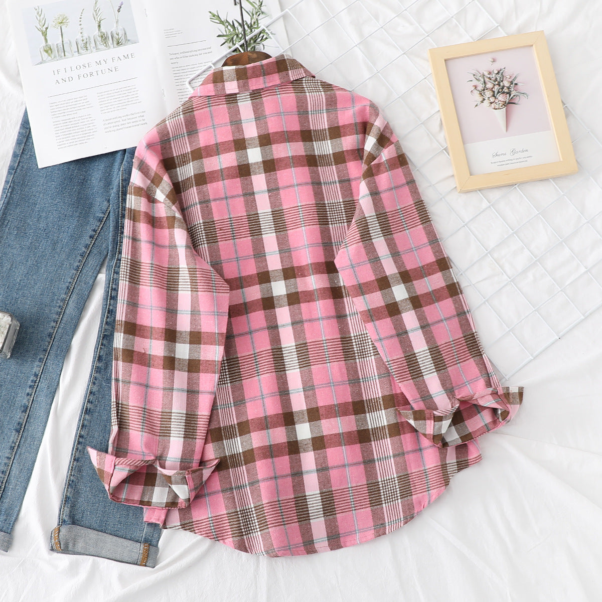 Women's Casual Design Brushed Plaid Shirt