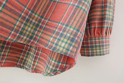 Large Retro Long-sleeved Plaid Shirt