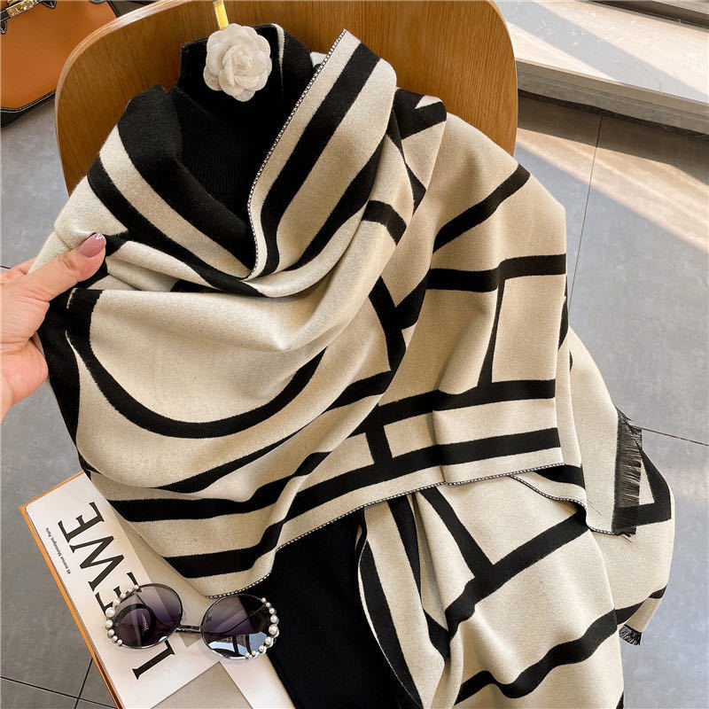 Scarf Outer Wear Warm Thickened Women's Double-sided Long Shawl