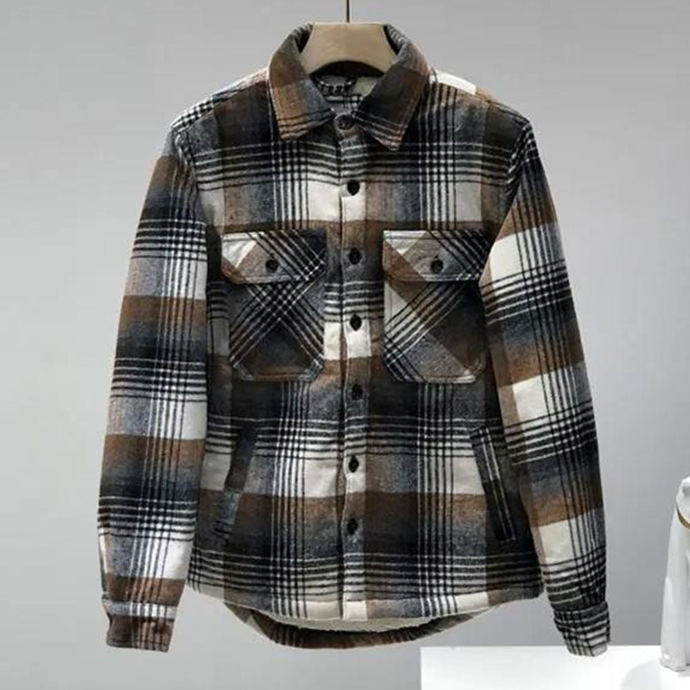 Men's Padded Fleece Plaid Shirt Jacket