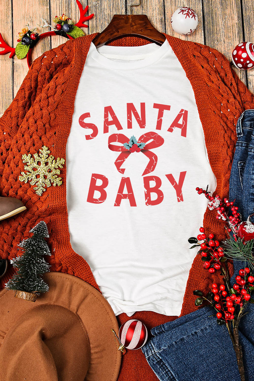 White SANTA BABY Gift Bow Graphic Tee