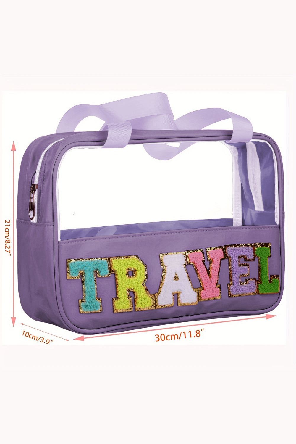 Pink Purple TRAVEL Chenille Letter Clear PVC Makeup Bag