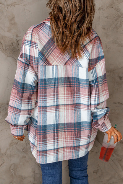 Grey Plaid Button Up Collared Flannel Shacket