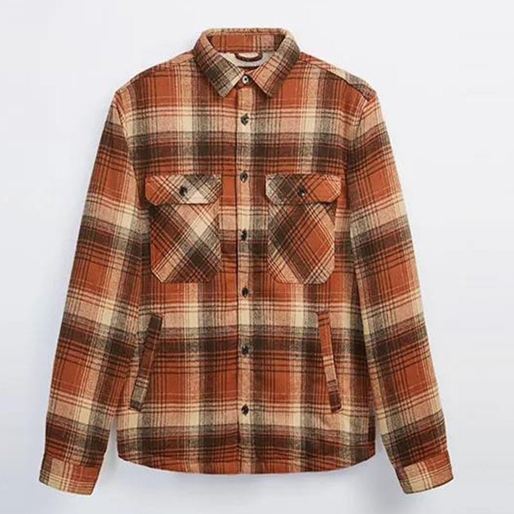 Men's Padded Fleece Plaid Shirt Jacket