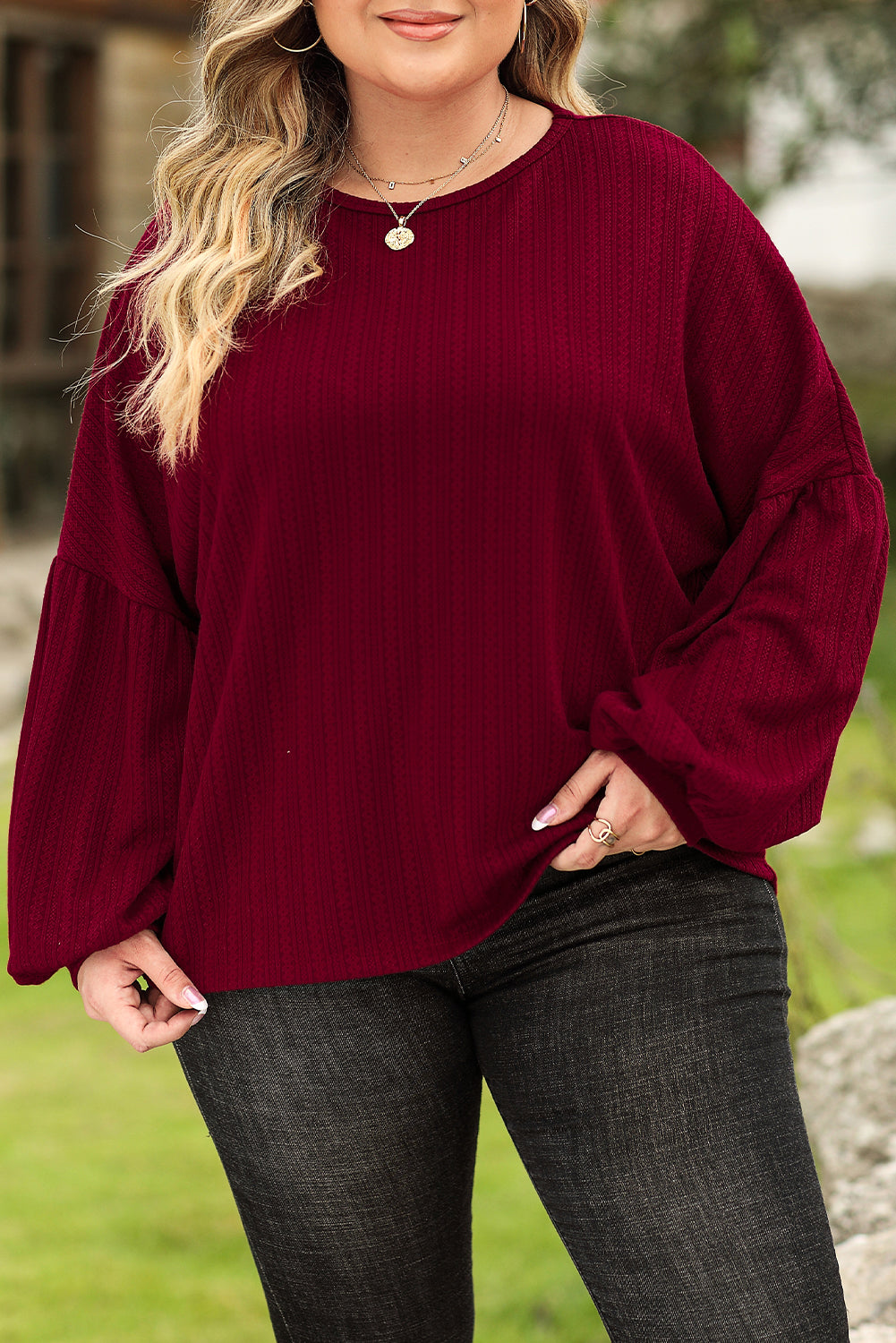 Ruby Plus Size Balloon Sleeve Textured Knit Top