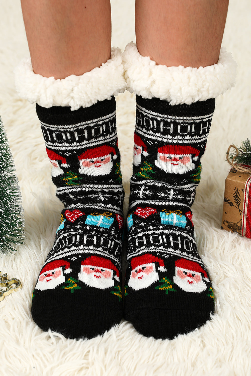 Red Cartoon Santa Claus Christmas Fleece Socks