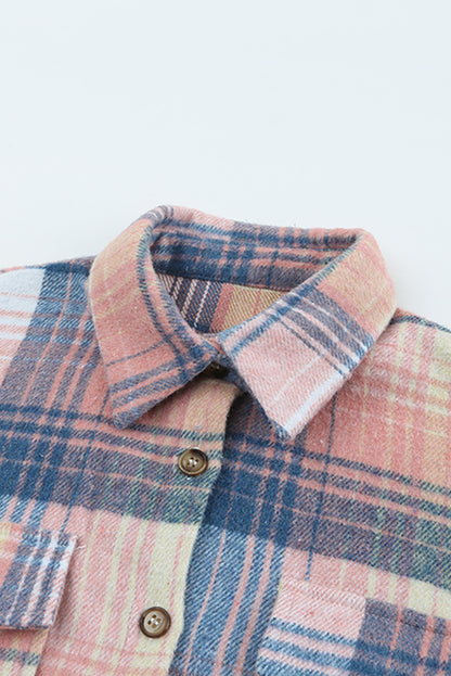 Grey Plaid Button Up Collared Flannel Shacket