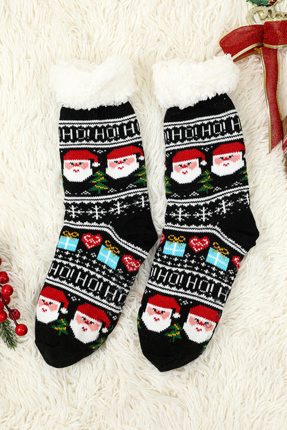 Red Cartoon Santa Claus Christmas Fleece Socks