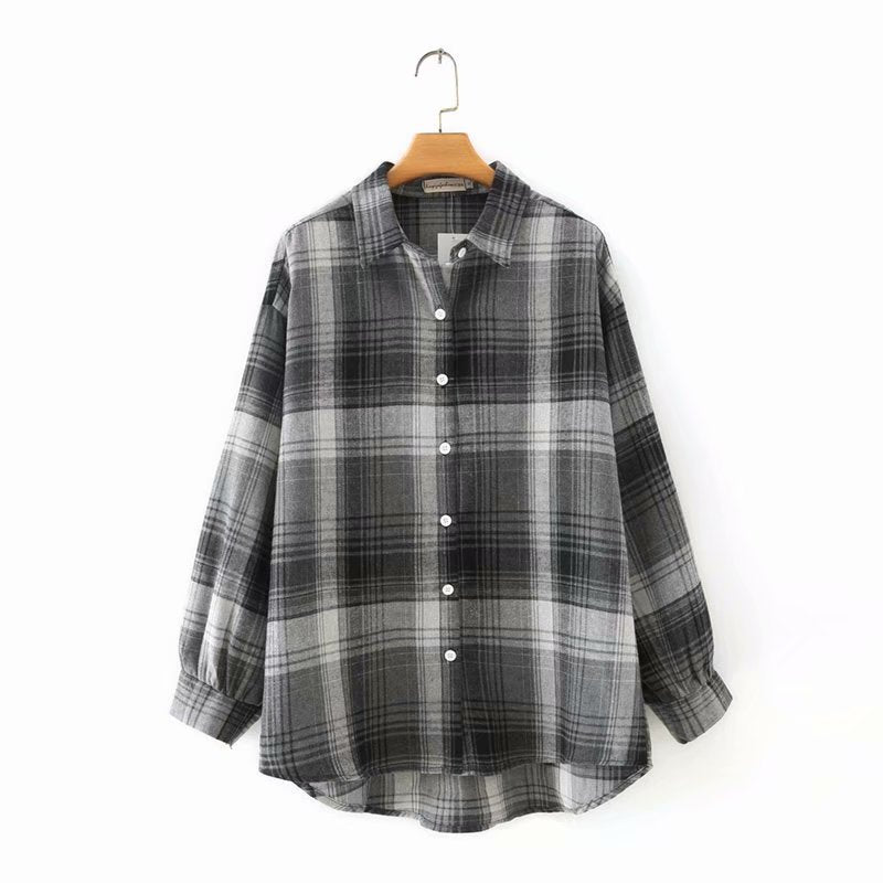 Large Retro Long-sleeved Plaid Shirt