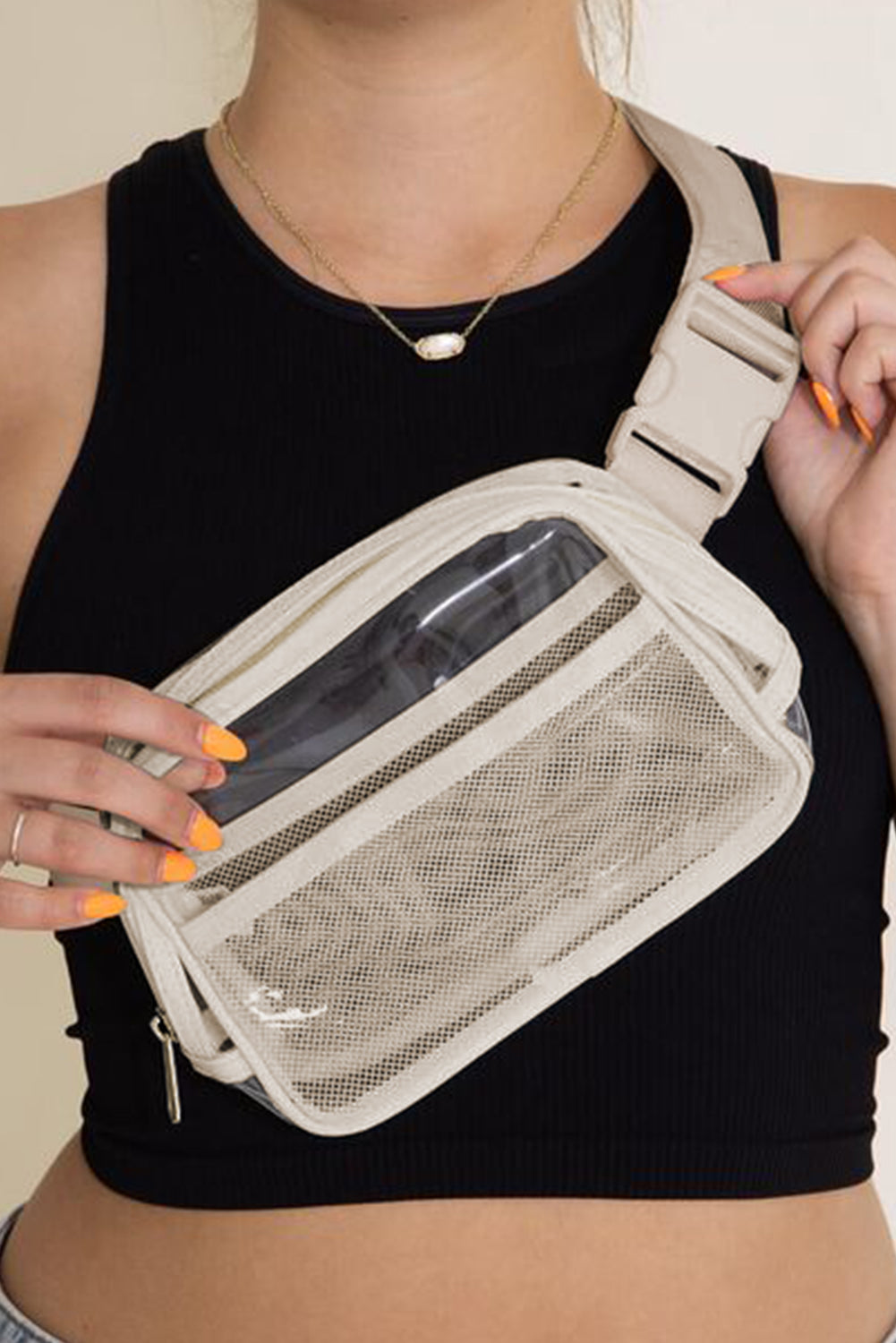 Bright White Adjustable Straps Zipper Clear Waist Bag