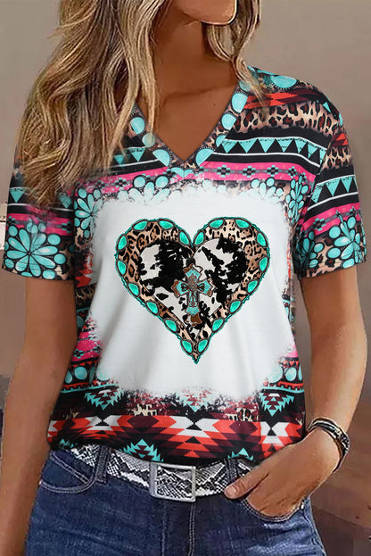 Green Geometric Heart Graphic Round Neck Tee