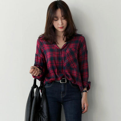 Spring New Women's Plaid Loose Shirt