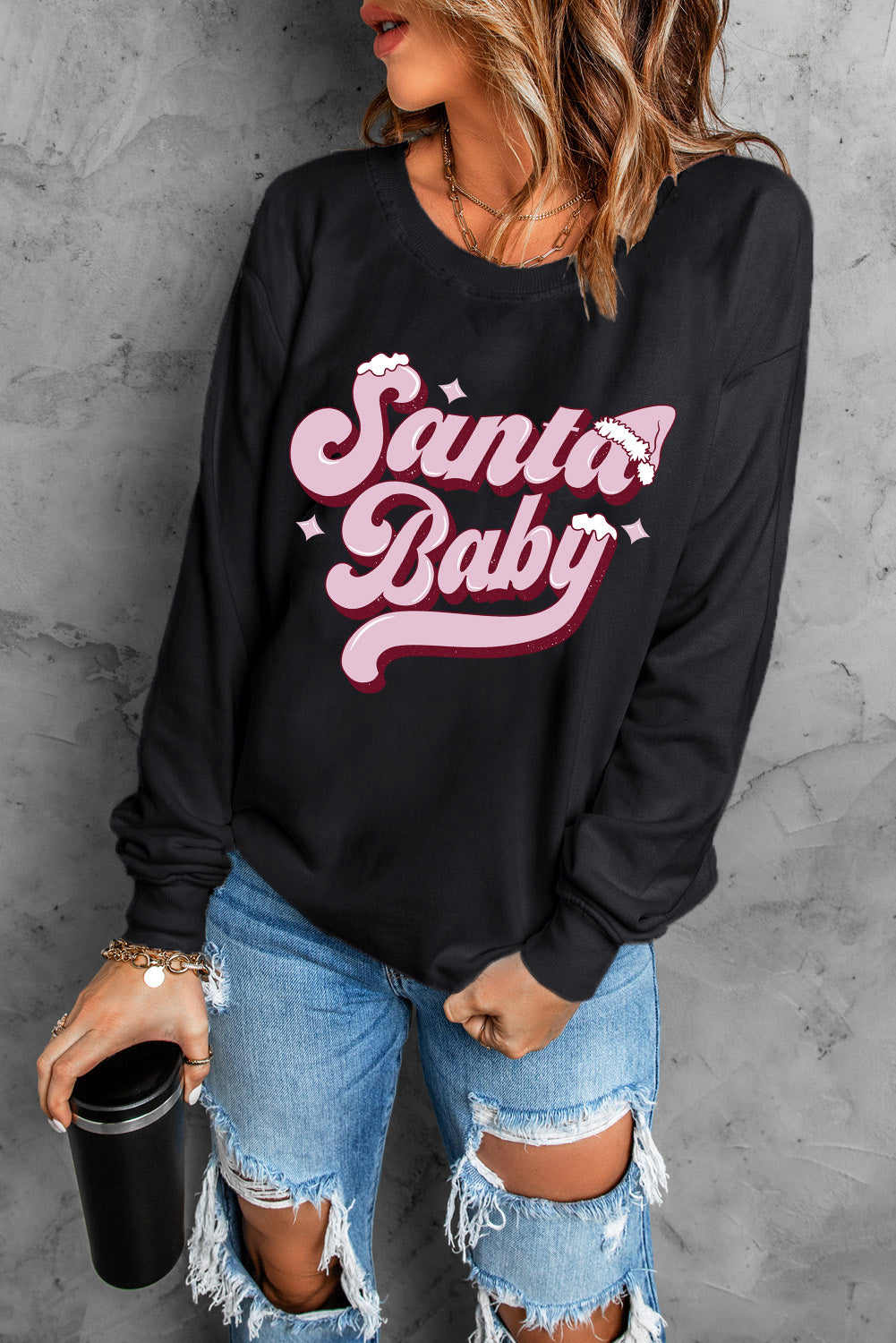 White Santa Baby Graphic Pullover Sweatshirt