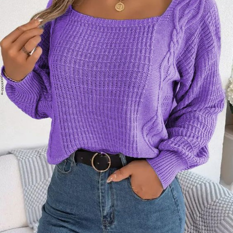 Fashion Women's Wear Square Collar Cable-knit Sweater Women's Pullover Acrylic Top