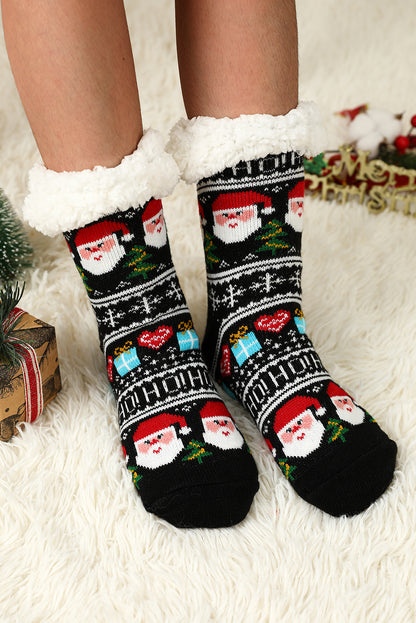 Red Cartoon Santa Claus Christmas Fleece Socks