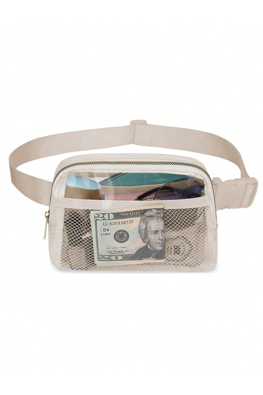 Bright White Adjustable Straps Zipper Clear Waist Bag