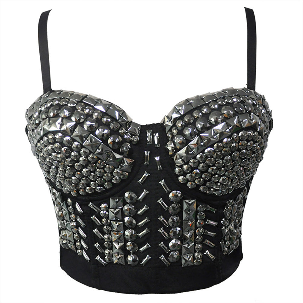 Singer Dancer Costume Punk Sequin Bead Women Bra