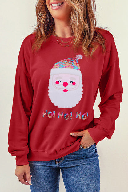 Pink HO HO HO Sequined Santa Claus Graphic Sweatshirt