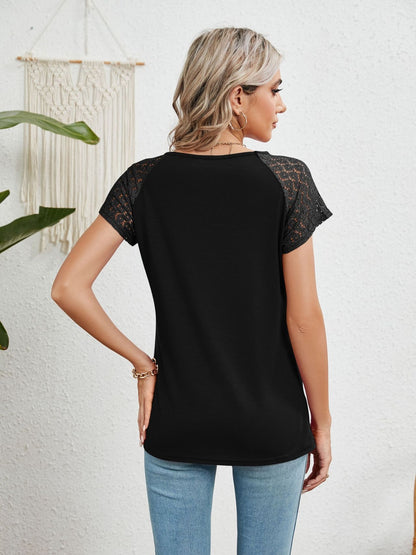 Lace Detail Round Neck Short Sleeve T-Shirt