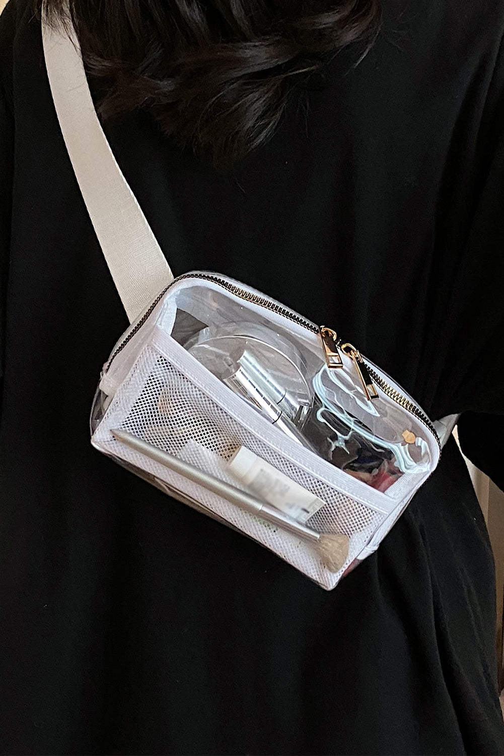 Bright White Adjustable Straps Zipper Clear Waist Bag