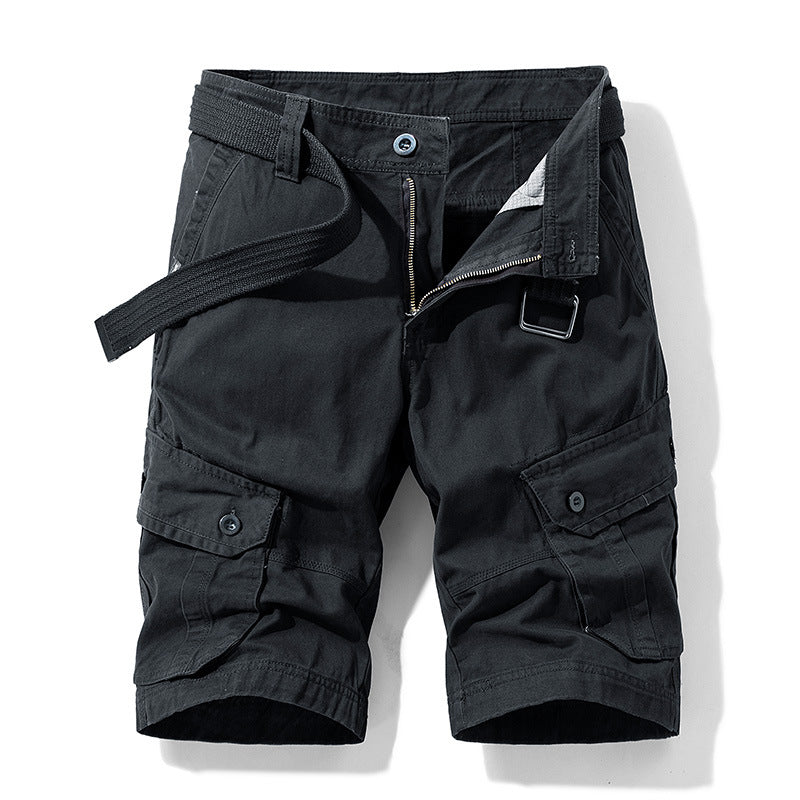 Solid Color Multi-pocket Cargo Shorts Men