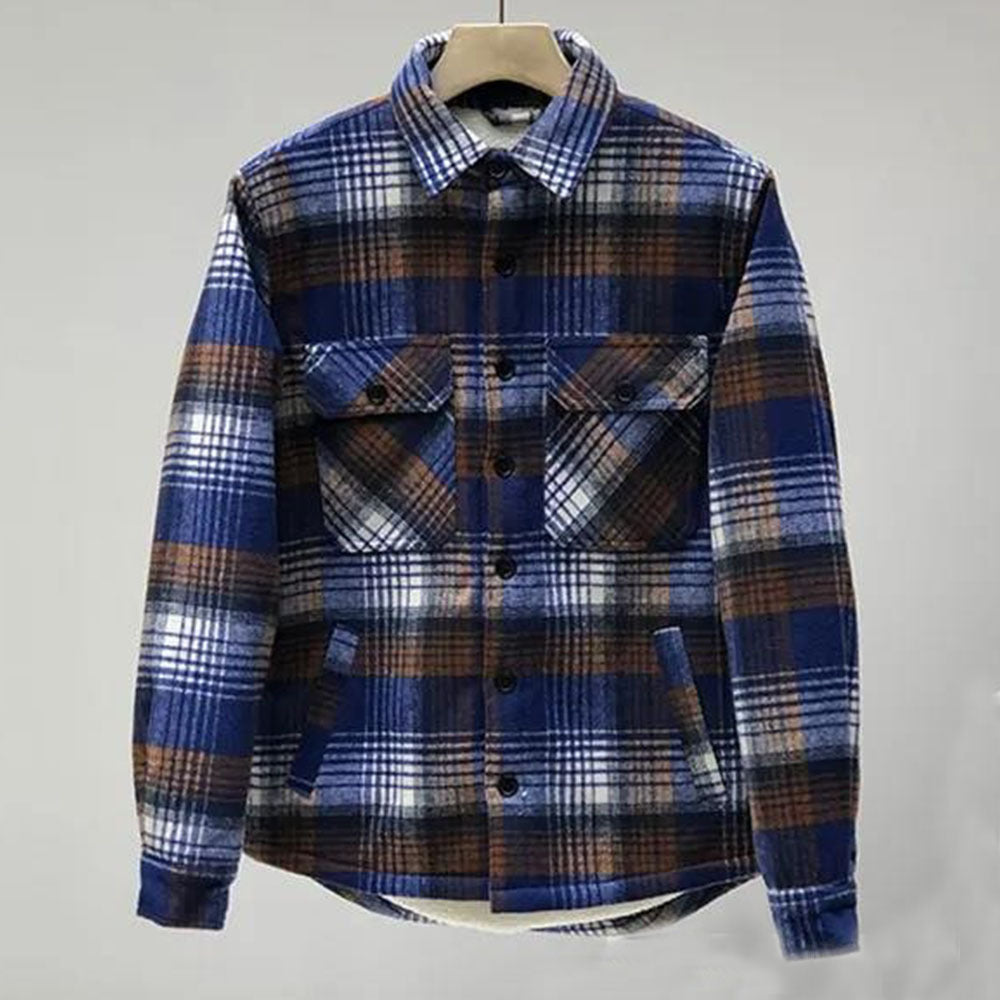 Men's Padded Fleece Plaid Shirt Jacket