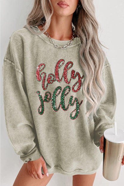 Green Corduroy Christmas Tree Sequin Graphic Sweatshirt