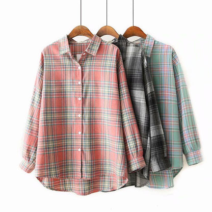 Large Retro Long-sleeved Plaid Shirt