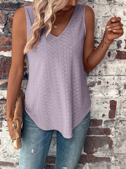 Eyelet V-Neck Wide Strap Tank