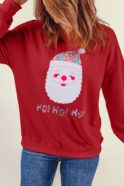 Pink HO HO HO Sequined Santa Claus Graphic Sweatshirt