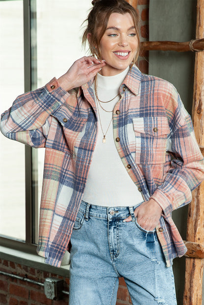 Grey Plaid Button Up Collared Flannel Shacket