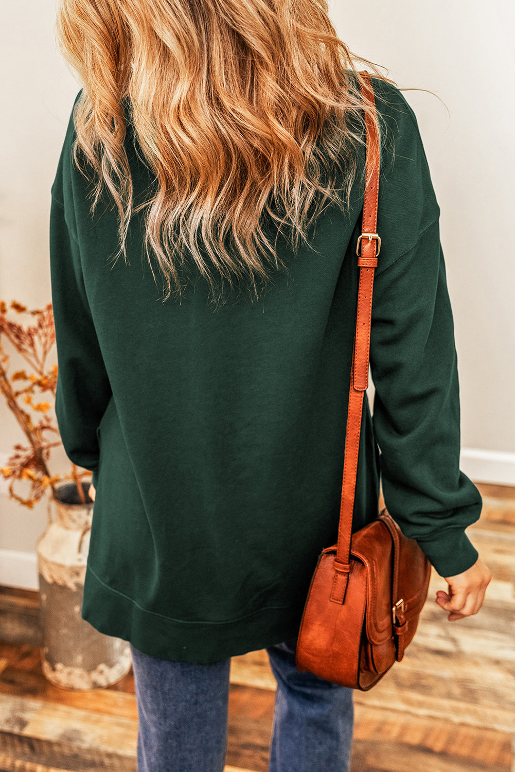 Duffel Green Sequined Figure Round Neck Graphic Sweatshirt