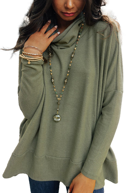 Green Cowl Neck Loose Fit Tunic Top