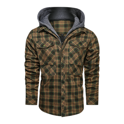 Men Long-sleeved Plaid Jacket Regular Fit Fleece Detachable Hoodies Jackets