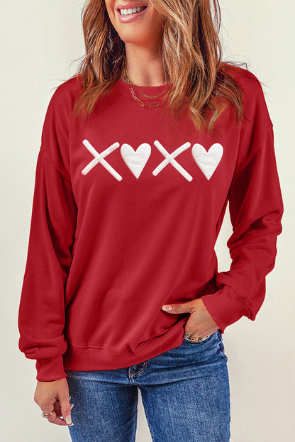 Red XOXO Heart Print Valentine Graphic Sweatshirt