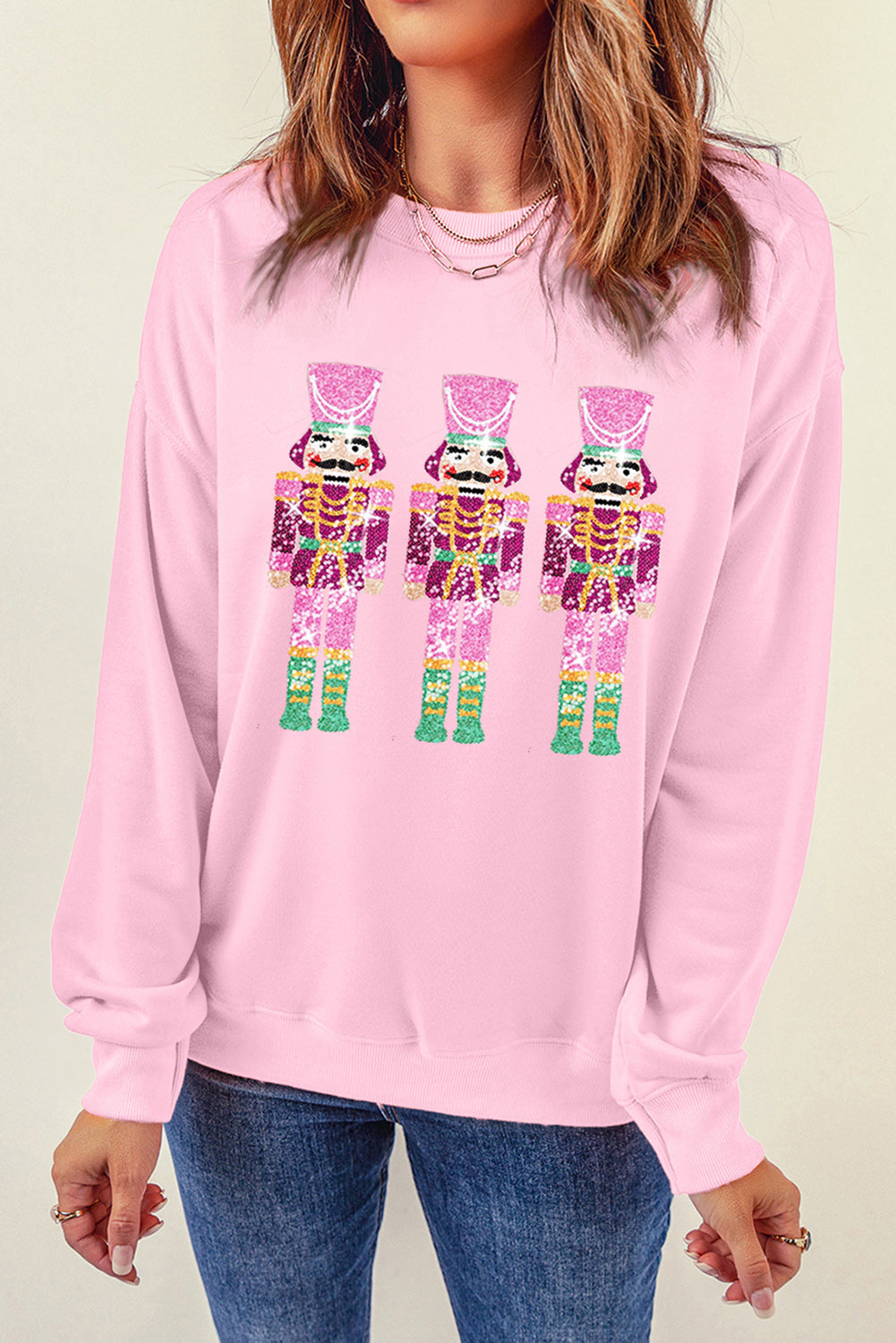 Pink Christmas Nutcrackers Graphic Crewneck Sweatshirt