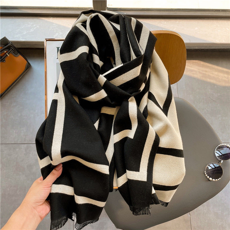 Scarf Outer Wear Warm Thickened Women's Double-sided Long Shawl