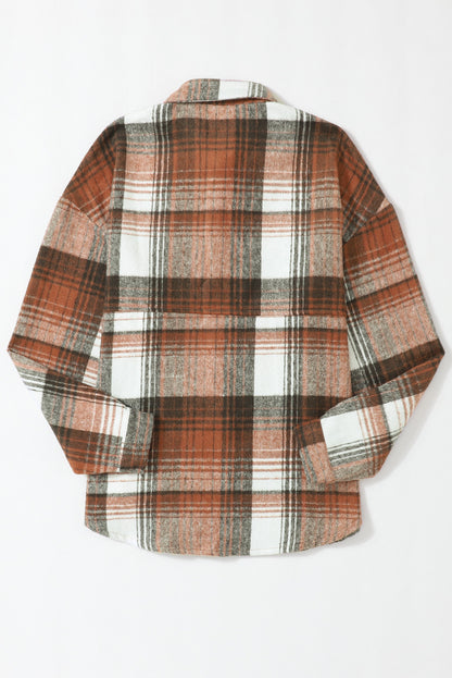 Grey Plaid Button Up Collared Flannel Shacket