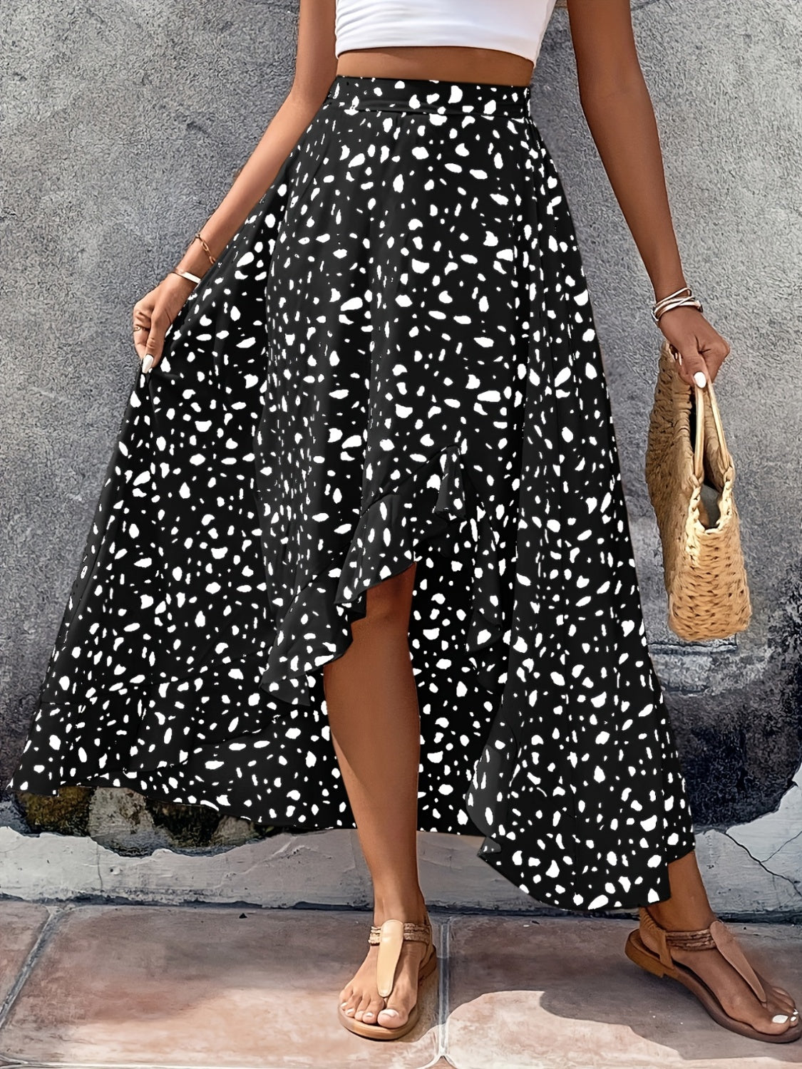 High-Low Printed Skirt