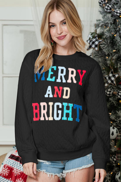 Blackish Green Merry And Bright Quilted Sweatshirt