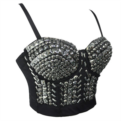 Singer Dancer Costume Punk Sequin Bead Women Bra