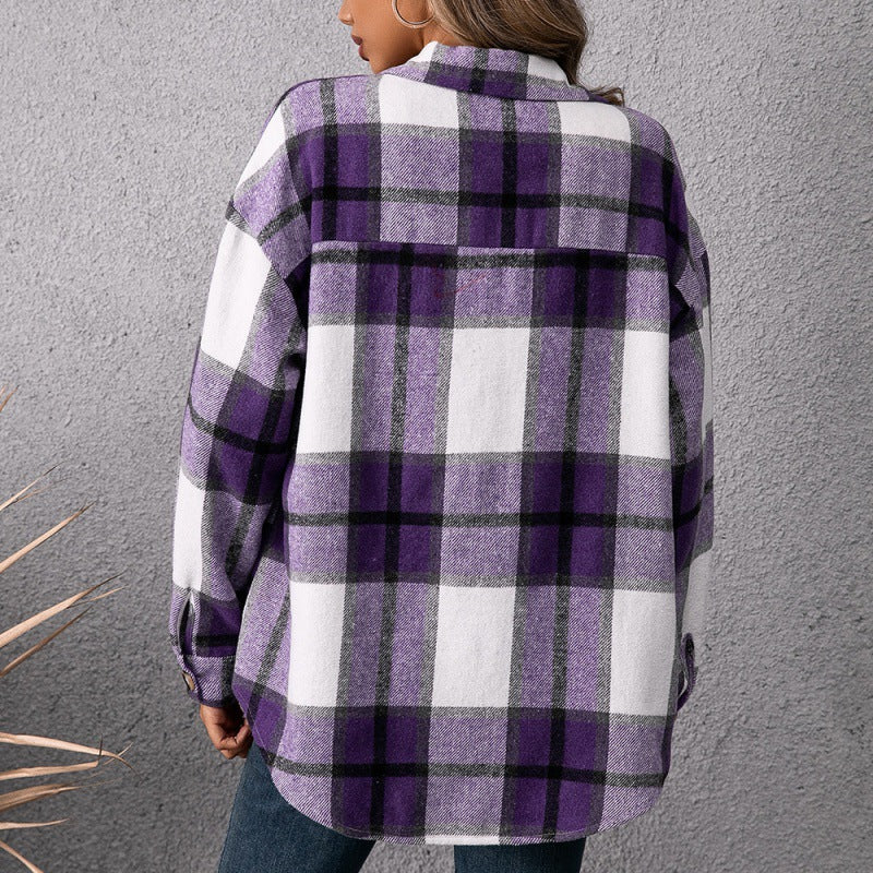 Women's Plaid Shirt Plaid Jacket Coat Top