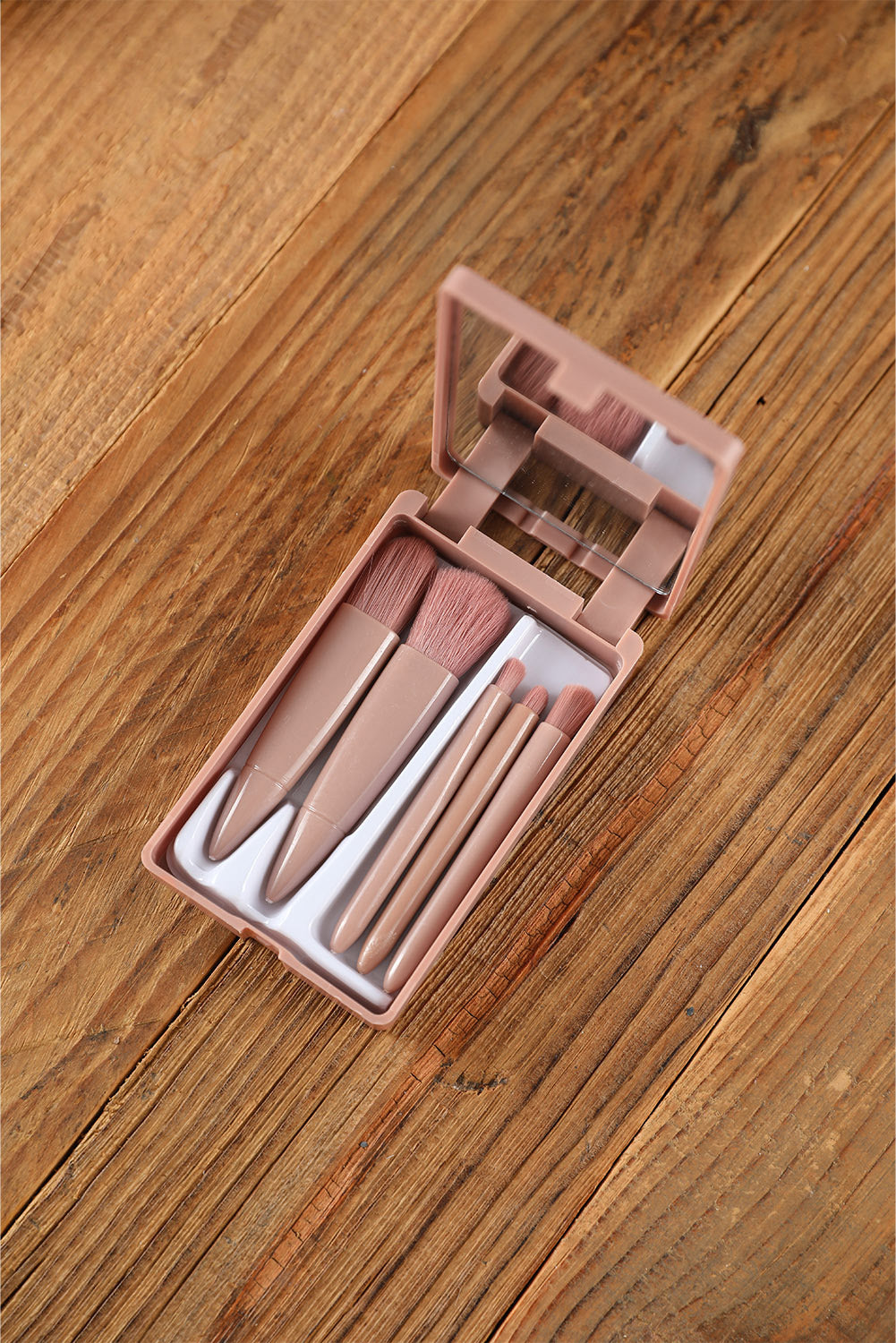 Pink 5Pcs Portable Makeup Brushes Set with Mirror