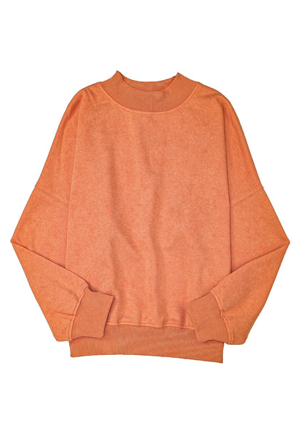 Brown Plain Drop Shoulder Crew Neck Pullover Sweatshirt