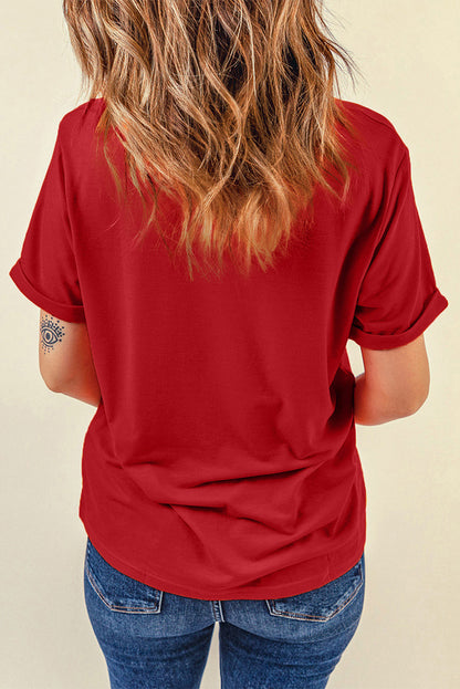 Red Valentine Sequined LOVE Letter Graphic Tee